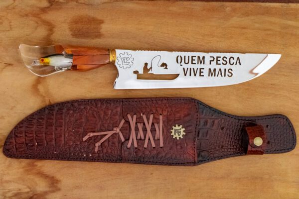 Faca Pescador Aço Inox 420 C 10 Polegadas com Bainha em Couro Legítimo - Imagem 4